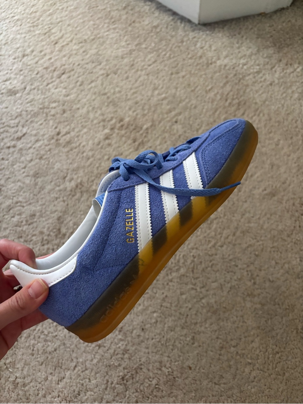 adidas Gazelle Suede Sneaker in Blue and White with Gum Sole